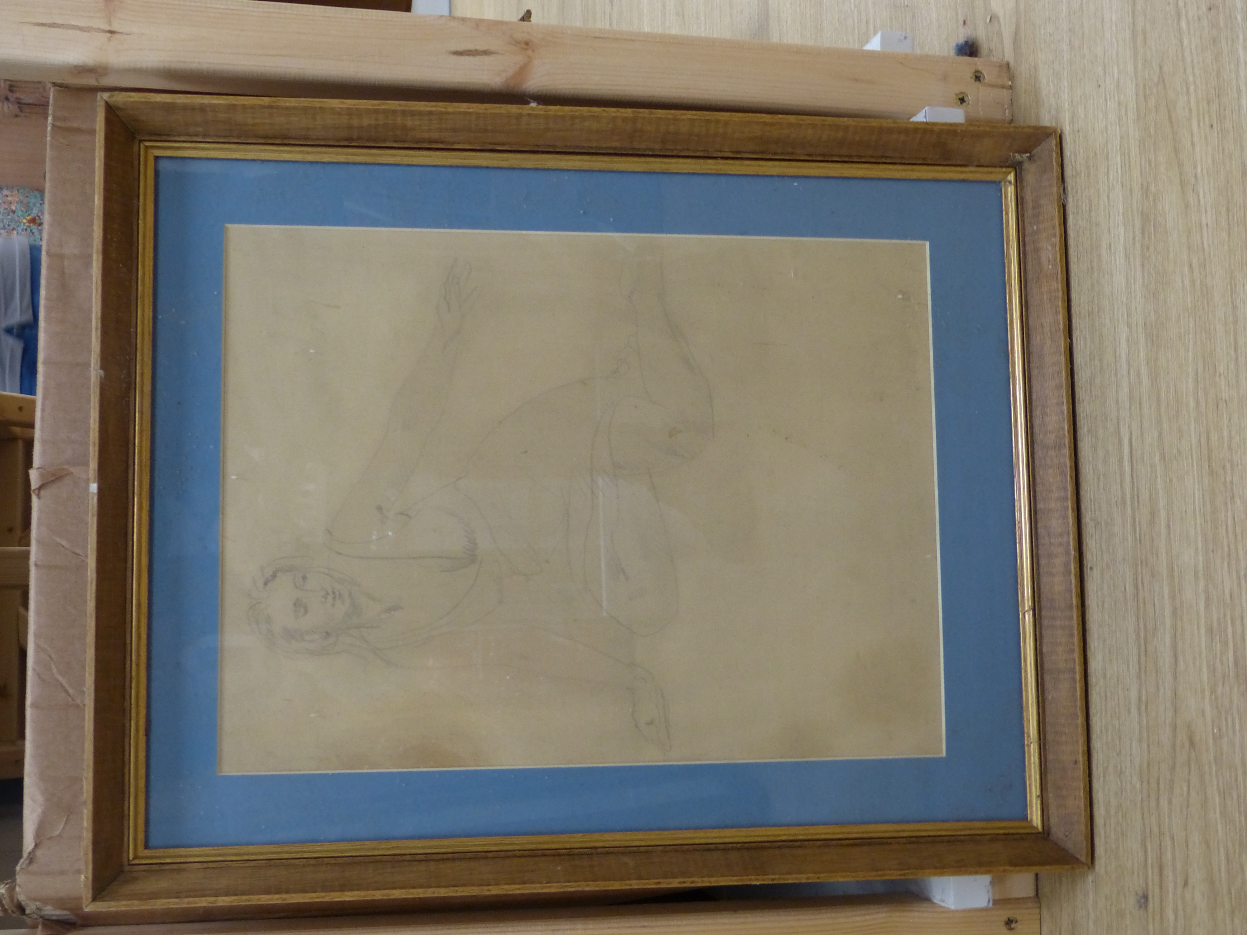 Dame Ethel Walker, pencil on buff paper, Study of a kneeling woman, signed and dated '33, 40 x 29cm